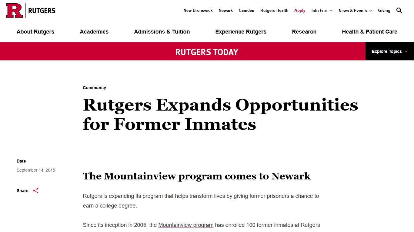 Rutgers Expands Opportunities for Former Inmates | Rutgers University